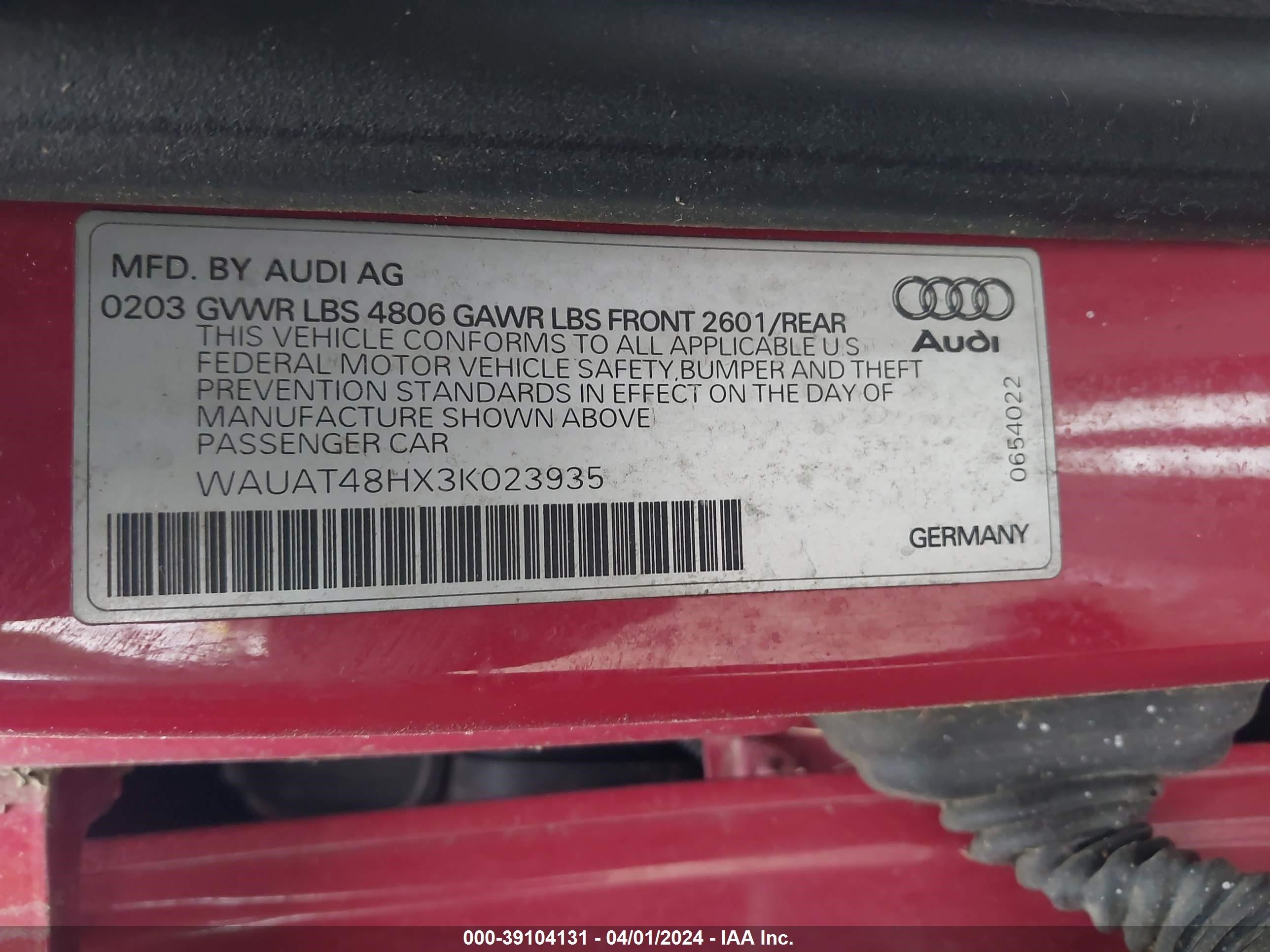 Photo 8 VIN: WAUAT48HX3K023935 - AUDI A4 