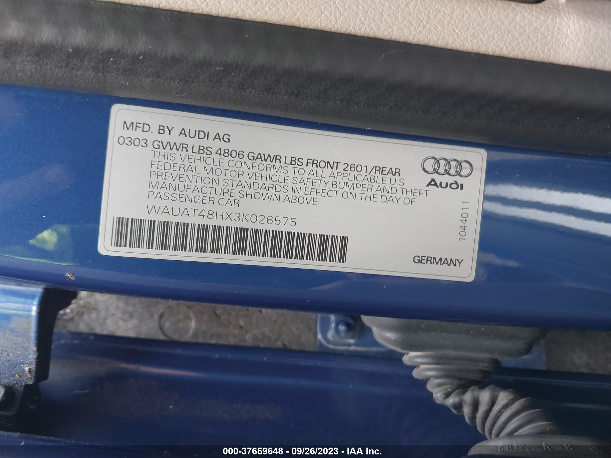 Photo 8 VIN: WAUAT48HX3K026575 - AUDI A4 