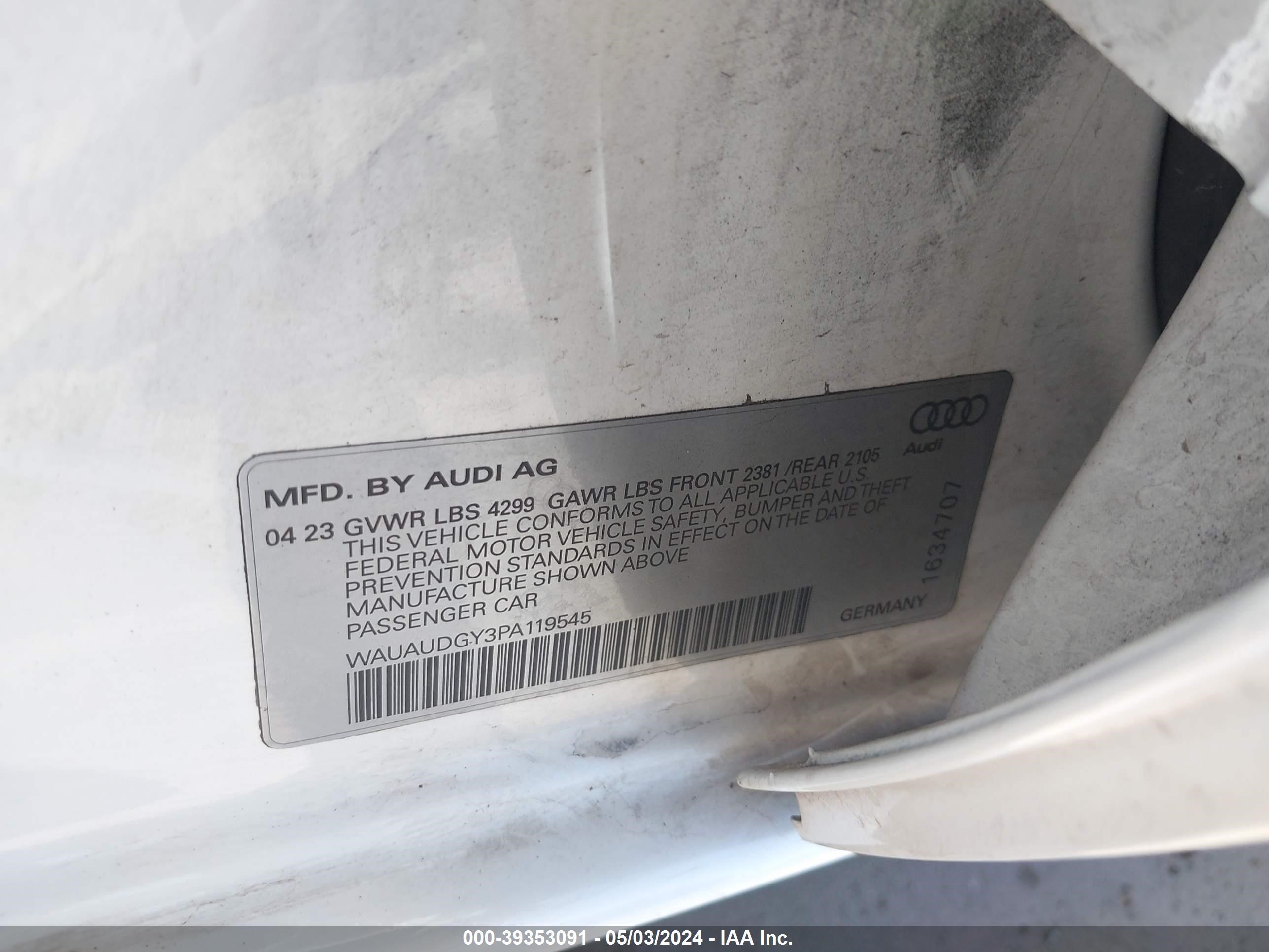 Photo 8 VIN: WAUAUDGY3PA119545 - AUDI A3 