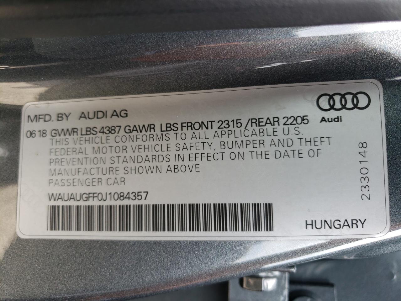 Photo 12 VIN: WAUAUGFF0J1084357 - AUDI A3 