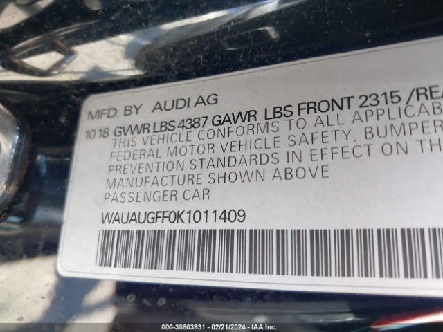 Photo 8 VIN: WAUAUGFF0K1011409 - AUDI A3 