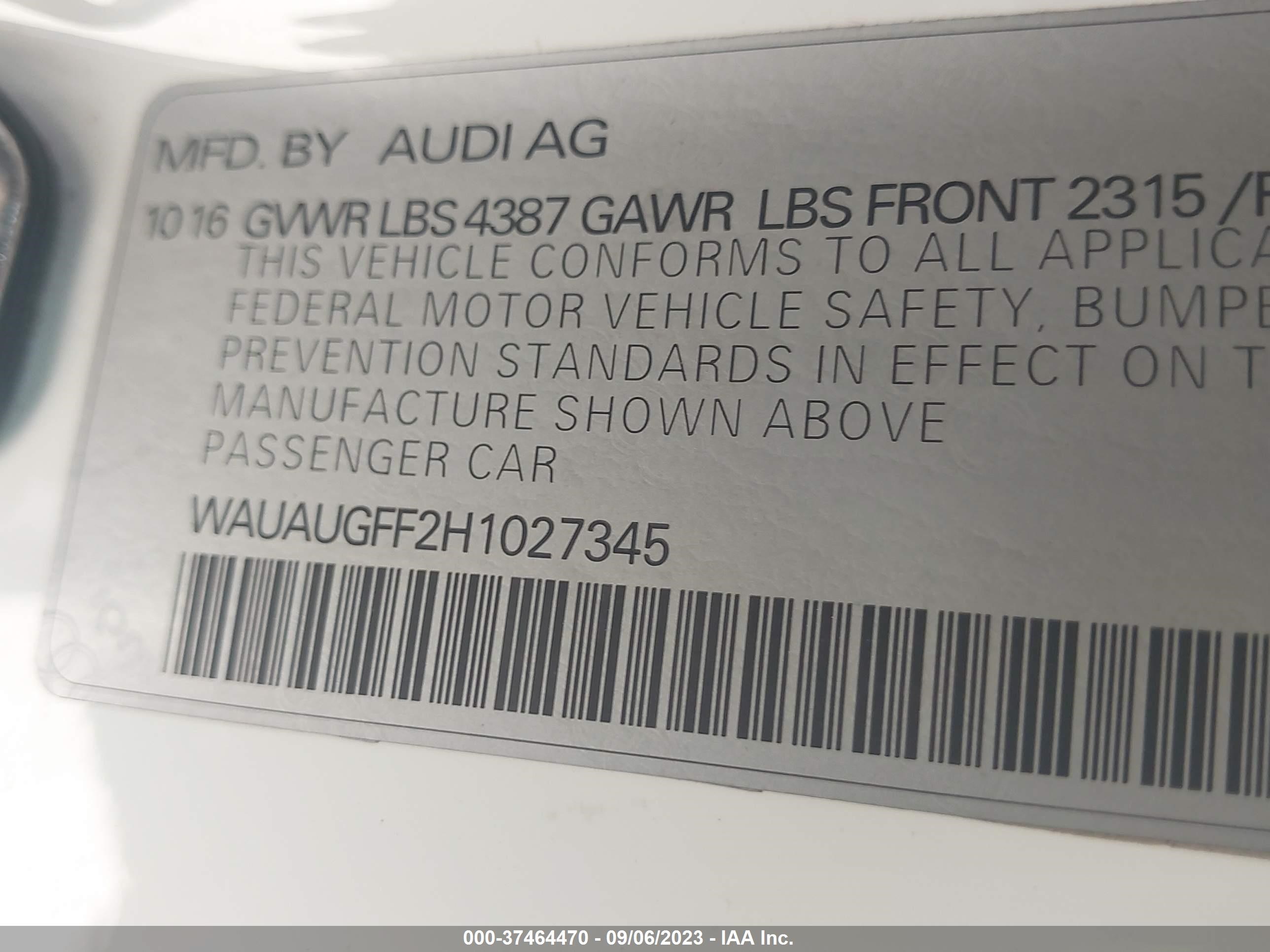 Photo 8 VIN: WAUAUGFF2H1027345 - AUDI A3 