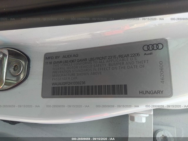 Photo 8 VIN: WAUAUGFF2H1039236 - AUDI A3 SEDAN 