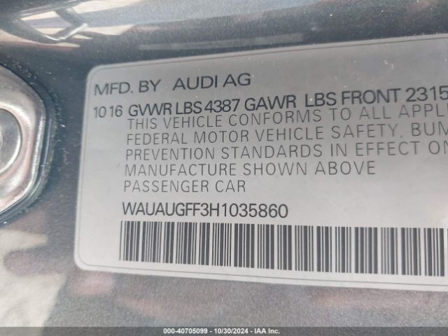 Photo 8 VIN: WAUAUGFF3H1035860 - AUDI A3 