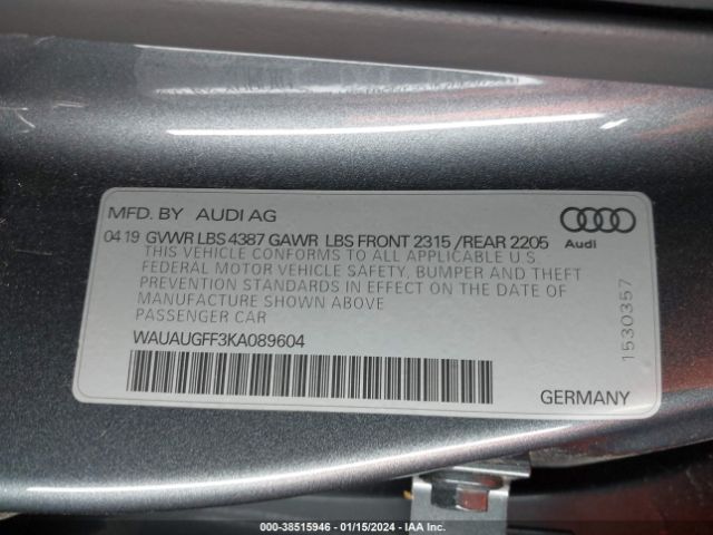 Photo 8 VIN: WAUAUGFF3KA089604 - AUDI A3 