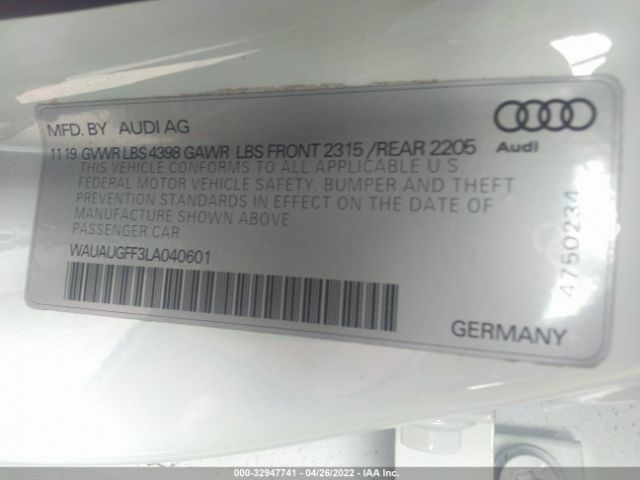 Photo 8 VIN: WAUAUGFF3LA040601 - AUDI A3 SEDAN 