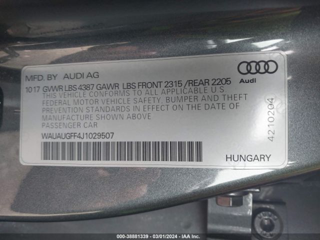 Photo 8 VIN: WAUAUGFF4J1029507 - AUDI A3 