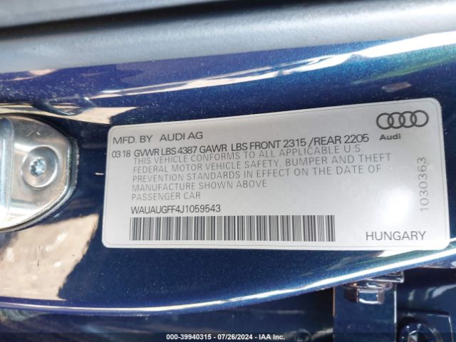 Photo 8 VIN: WAUAUGFF4J1059543 - AUDI A3 