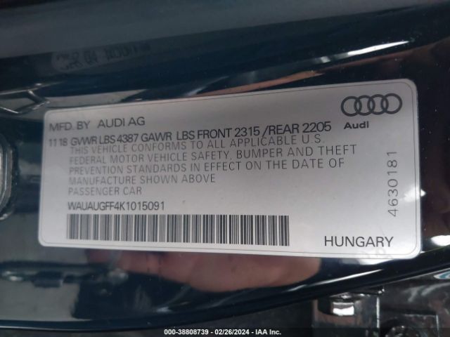 Photo 8 VIN: WAUAUGFF4K1015091 - AUDI A3 PREMIUM 