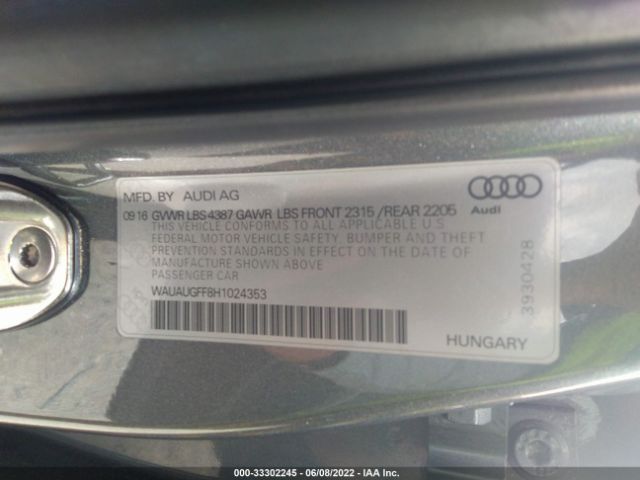 Photo 8 VIN: WAUAUGFF8H1024353 - AUDI A3 SEDAN 