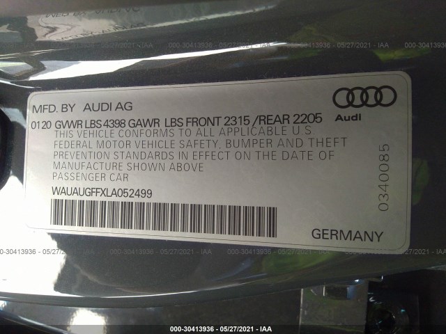 Photo 8 VIN: WAUAUGFFXLA052499 - AUDI A3 SEDAN 