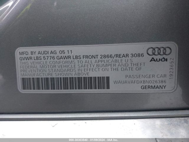 Photo 8 VIN: WAUAVAFDXBN026386 - AUDI A8 