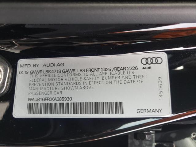 Photo 9 VIN: WAUB1GFF0KA085930 - AUDI S3 PREMIUM 