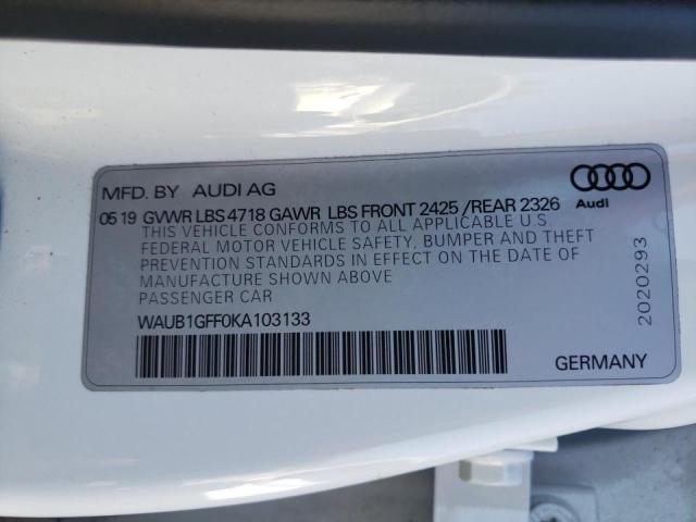 Photo 9 VIN: WAUB1GFF0KA103133 - AUDI S3 PREMIUM 