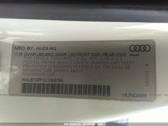 Photo 8 VIN: WAUB1GFF1G1058758 - AUDI S3 