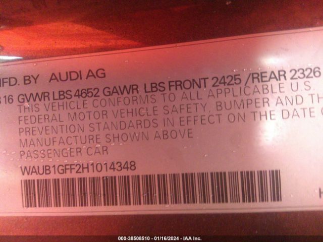 Photo 8 VIN: WAUB1GFF2H1014348 - AUDI S3 