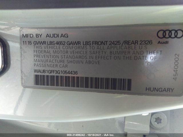 Photo 8 VIN: WAUB1GFF3G1054436 - AUDI S3 