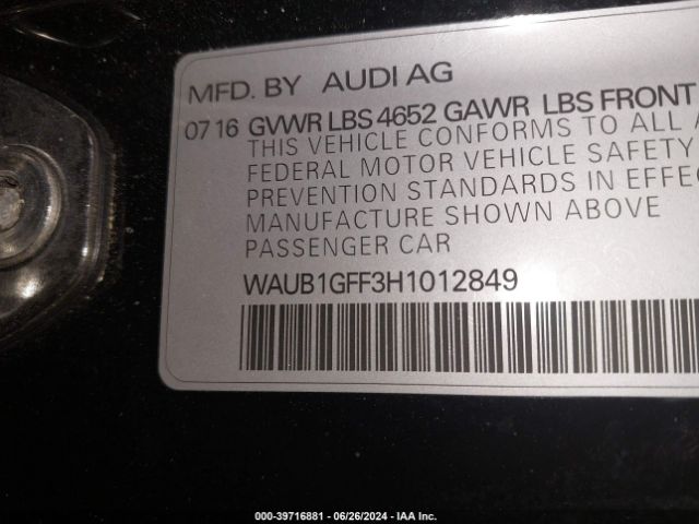 Photo 8 VIN: WAUB1GFF3H1012849 - AUDI S3 