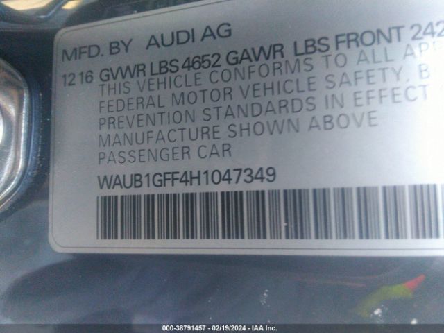 Photo 8 VIN: WAUB1GFF4H1047349 - AUDI S3 