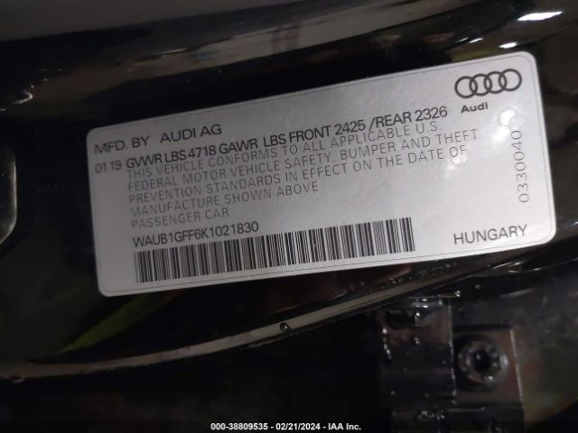 Photo 8 VIN: WAUB1GFF6K1021830 - AUDI S3 