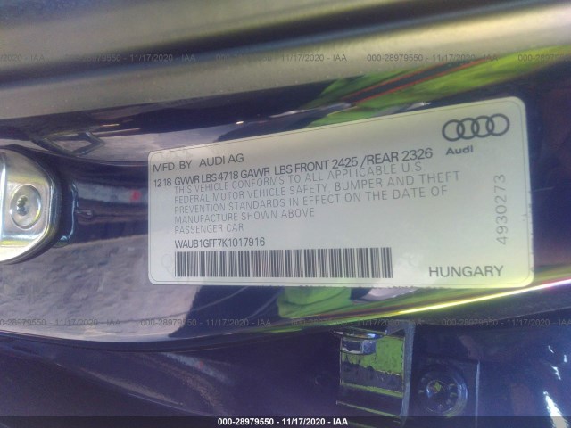 Photo 8 VIN: WAUB1GFF7K1017916 - AUDI S3 