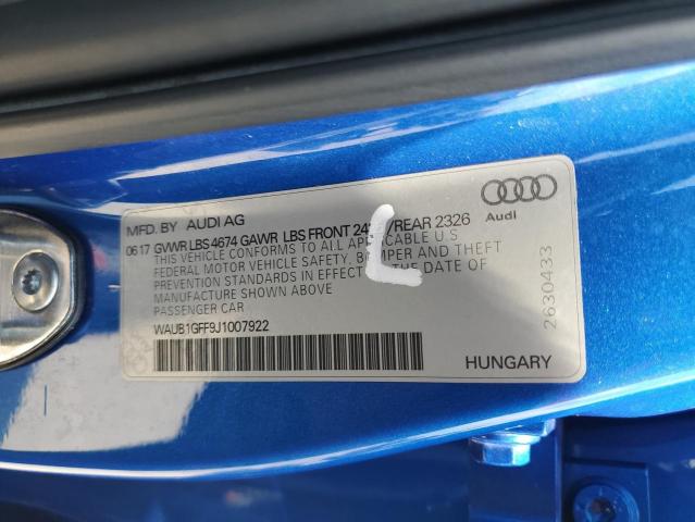 Photo 11 VIN: WAUB1GFF9J1007922 - AUDI S3 