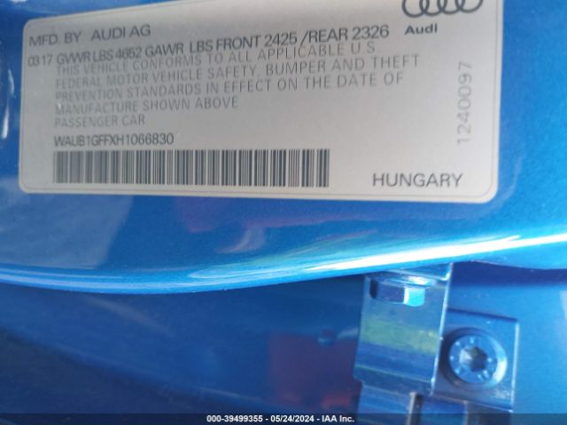 Photo 8 VIN: WAUB1GFFXH1066830 - AUDI S3 