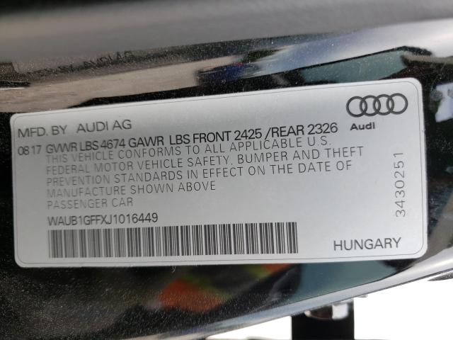 Photo 9 VIN: WAUB1GFFXJ1016449 - AUDI S3 PREMIUM 