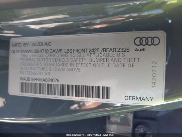 Photo 8 VIN: WAUB1GFFXKA084025 - AUDI S3 