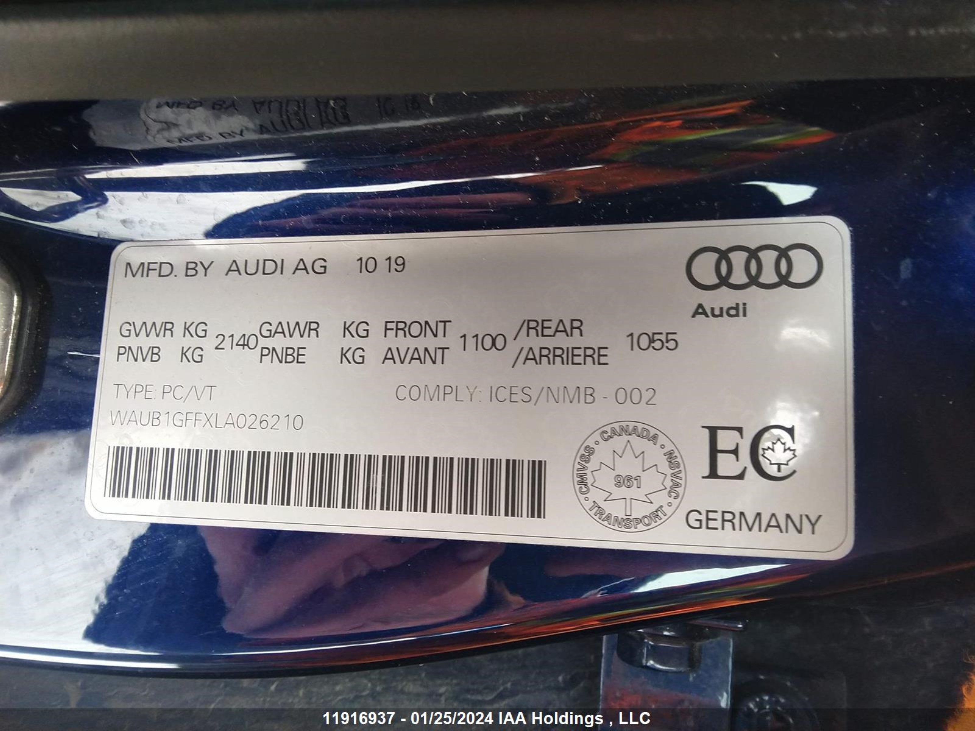 Photo 8 VIN: WAUB1GFFXLA026210 - AUDI S3 