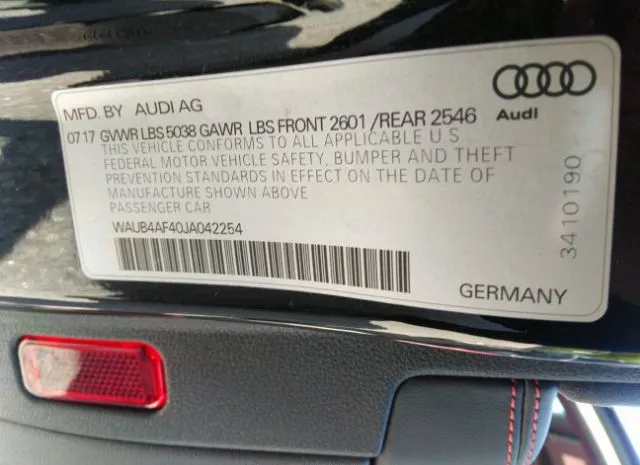 Photo 8 VIN: WAUB4AF40JA042254 - AUDI S4 