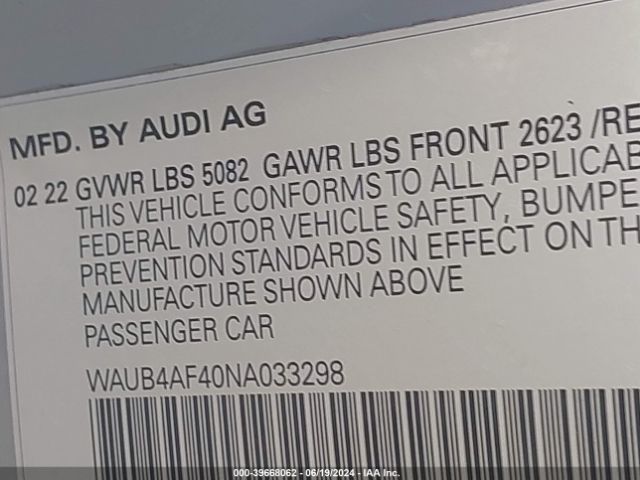 Photo 8 VIN: WAUB4AF40NA033298 - AUDI S4 