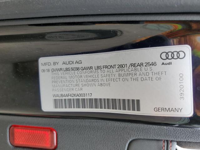 Photo 12 VIN: WAUB4AF42KA003117 - AUDI S4 