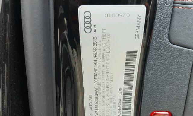 Photo 9 VIN: WAUB4AF43JA116279 - AUDI S4 