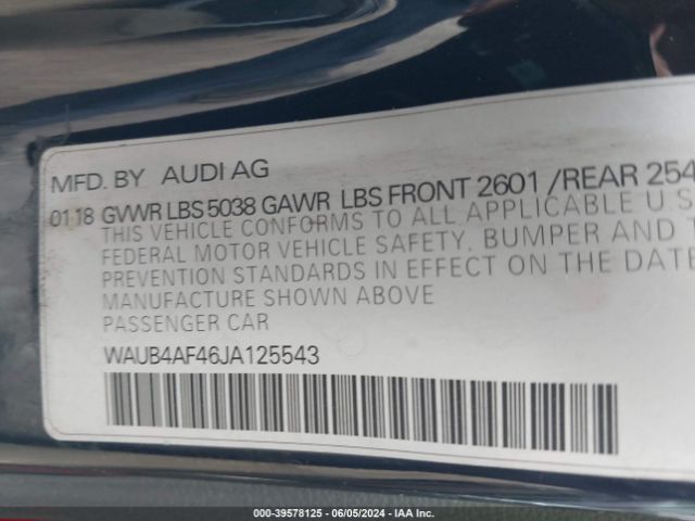 Photo 8 VIN: WAUB4AF46JA125543 - AUDI S4 