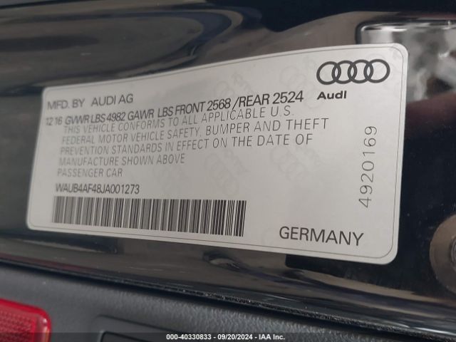 Photo 8 VIN: WAUB4AF48JA001273 - AUDI S4 