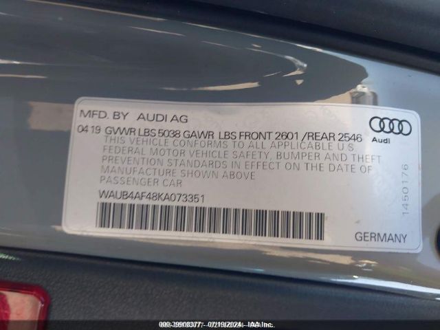 Photo 8 VIN: WAUB4AF48KA073351 - AUDI S4 