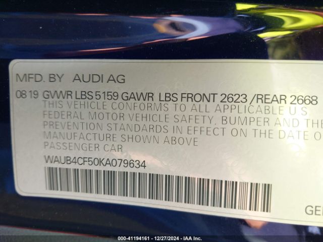 Photo 8 VIN: WAUB4CF50KA079634 - AUDI S5 