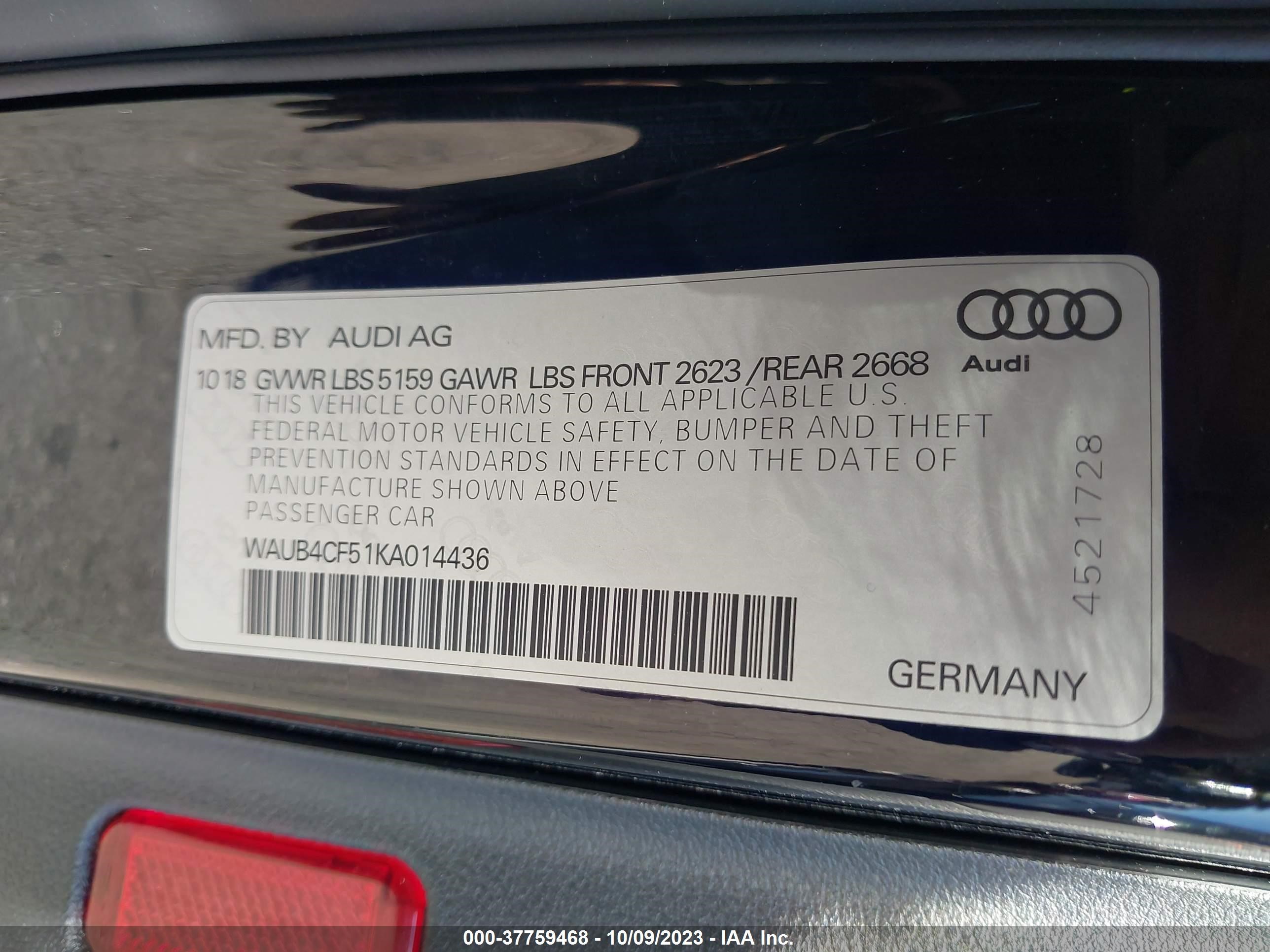 Photo 8 VIN: WAUB4CF51KA014436 - AUDI S5 