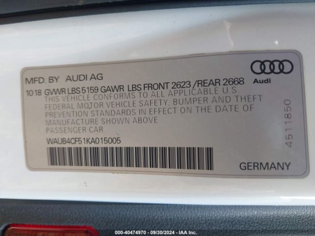 Photo 8 VIN: WAUB4CF51KA015005 - AUDI S5 