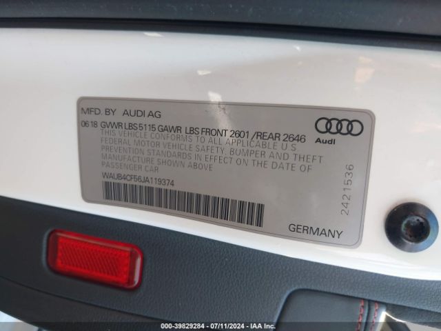 Photo 8 VIN: WAUB4CF56JA119374 - AUDI S5 