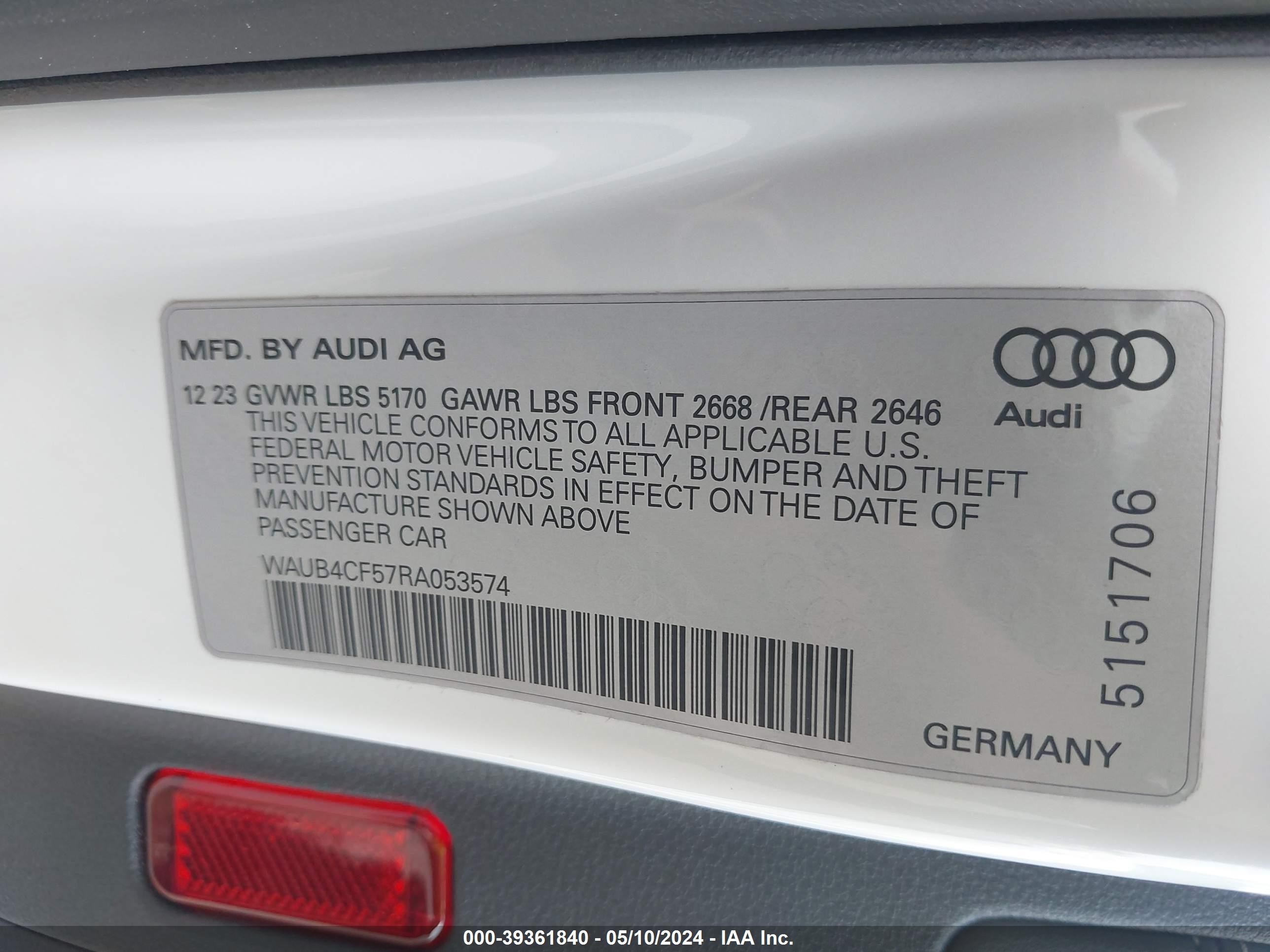 Photo 8 VIN: WAUB4CF57RA053574 - AUDI S5 