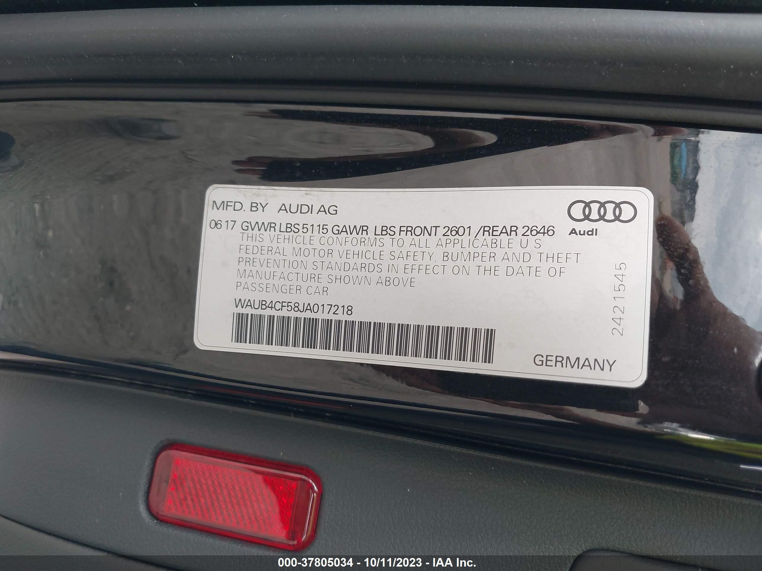 Photo 8 VIN: WAUB4CF58JA017218 - AUDI S5 