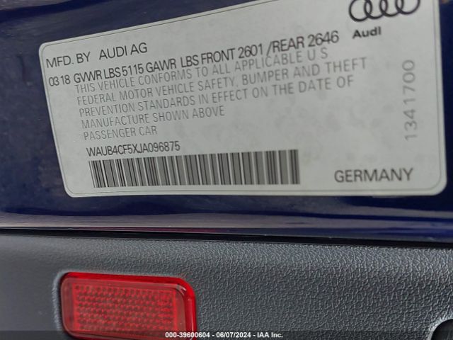 Photo 8 VIN: WAUB4CF5XJA096875 - AUDI S5 