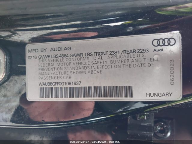 Photo 8 VIN: WAUB8GFF0G1081637 - AUDI A3 