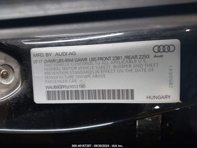 Photo 8 VIN: WAUB8GFF0J1012180 - AUDI A3 