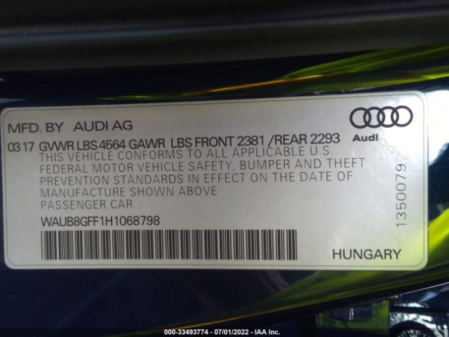 Photo 8 VIN: WAUB8GFF1H1068798 - AUDI A3 SEDAN 