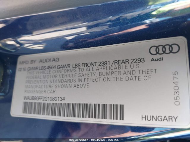 Photo 8 VIN: WAUB8GFF2G1080134 - AUDI A3 