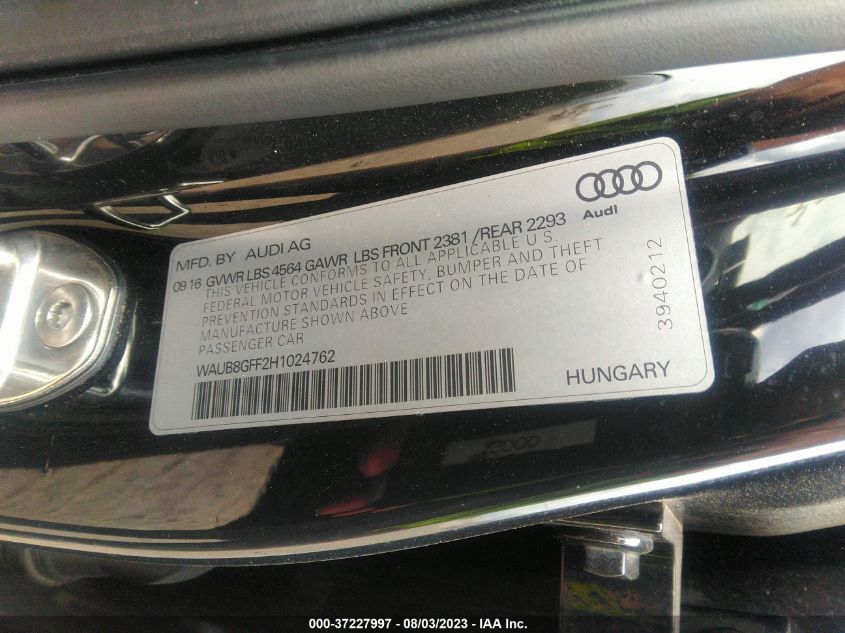 Photo 8 VIN: WAUB8GFF2H1024762 - AUDI A3 