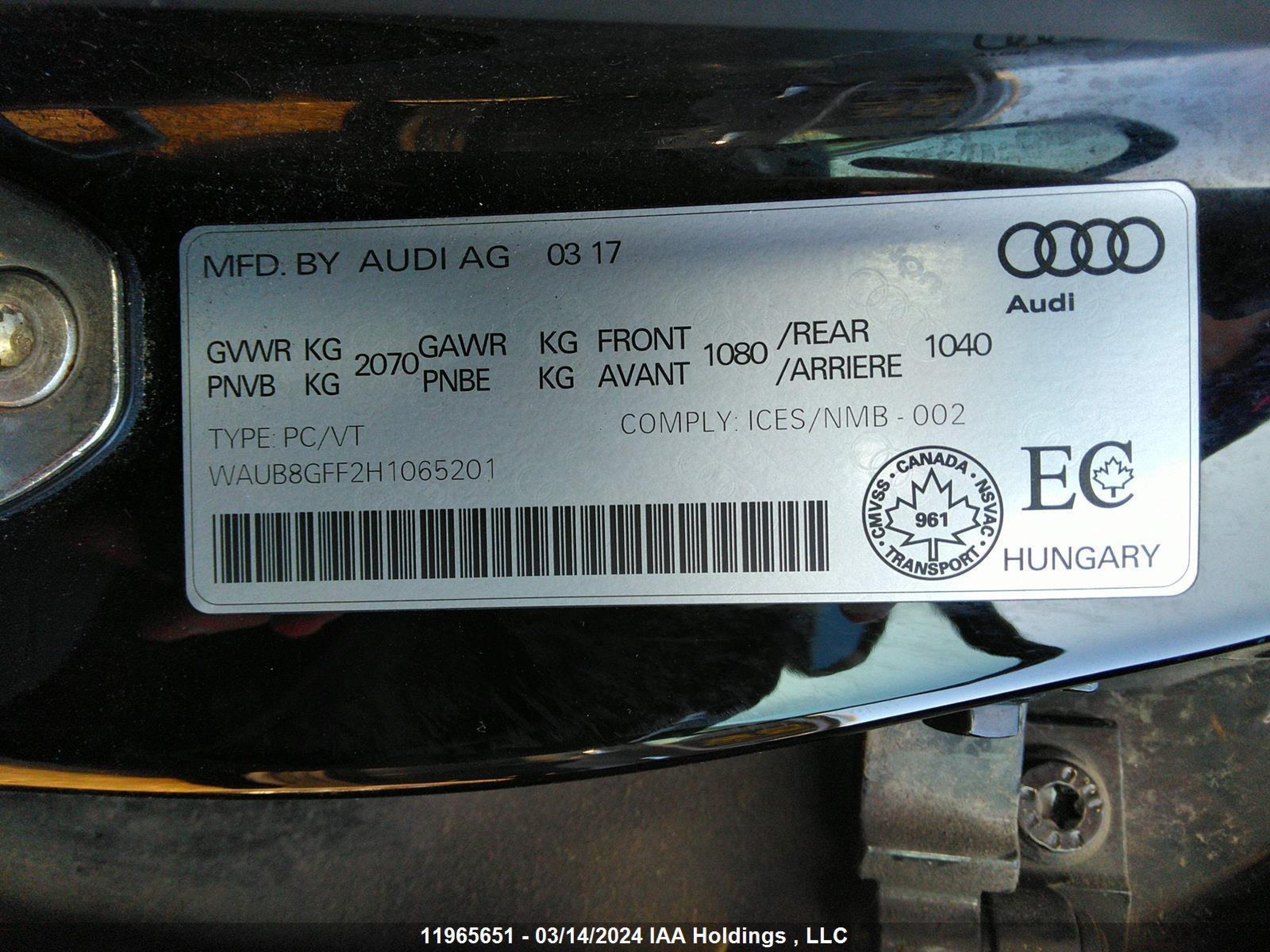 Photo 8 VIN: WAUB8GFF2H1065201 - AUDI A3 